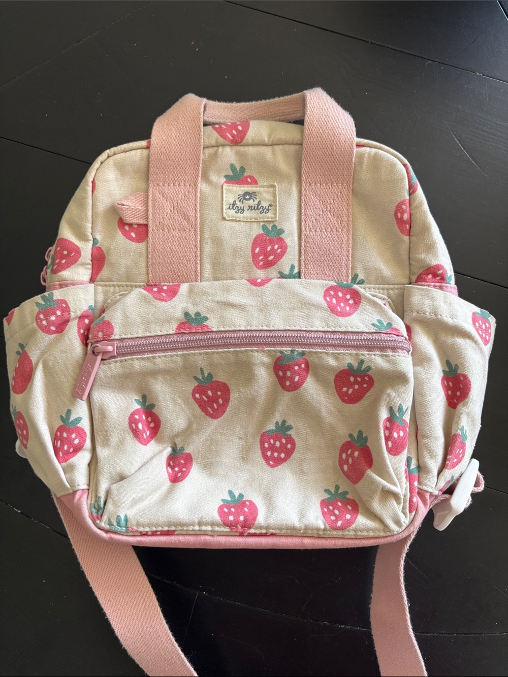 Itzy Ritzy Strawberry Print Kids Backpack - Pink & Cream